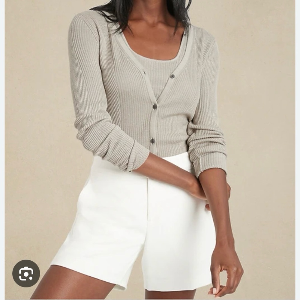 Banana Republic Beige Ribbed Button Cardigan with Tank